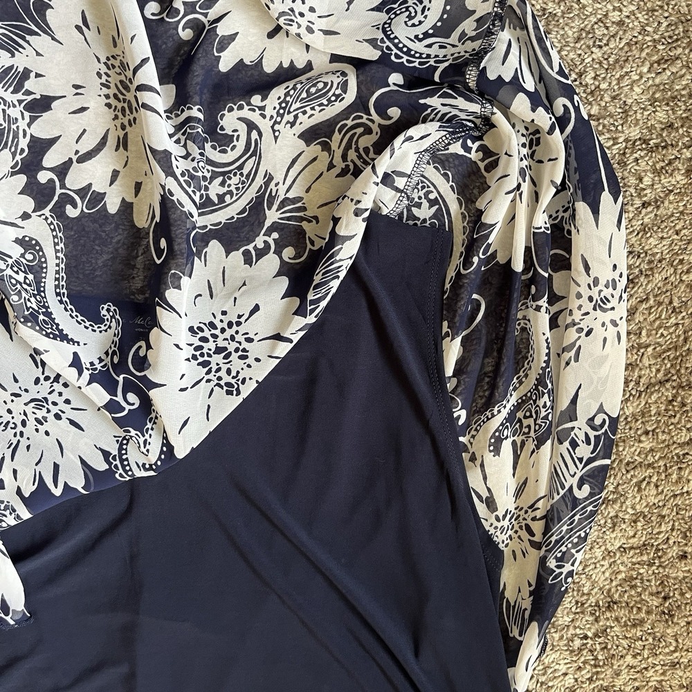 Elie McCarthy Dress 3X Sleeveless Blue Floral Sheer Overlay NWT - Picture 4 of 8